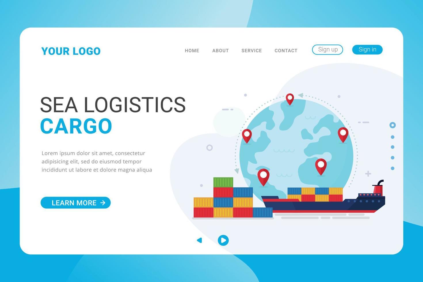 Landing page template ocean cargo logistics service design concept vector