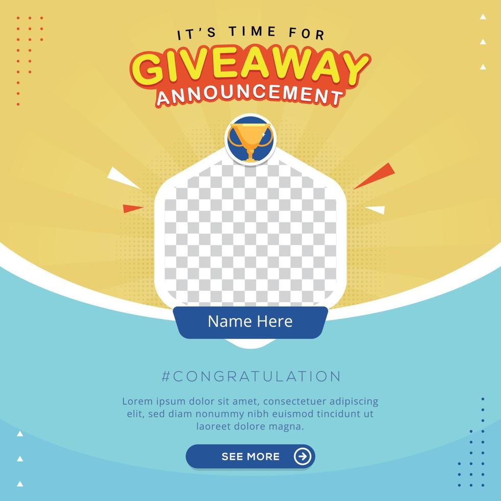 Giveaway winner banner congratulation greeting for social media post template vector