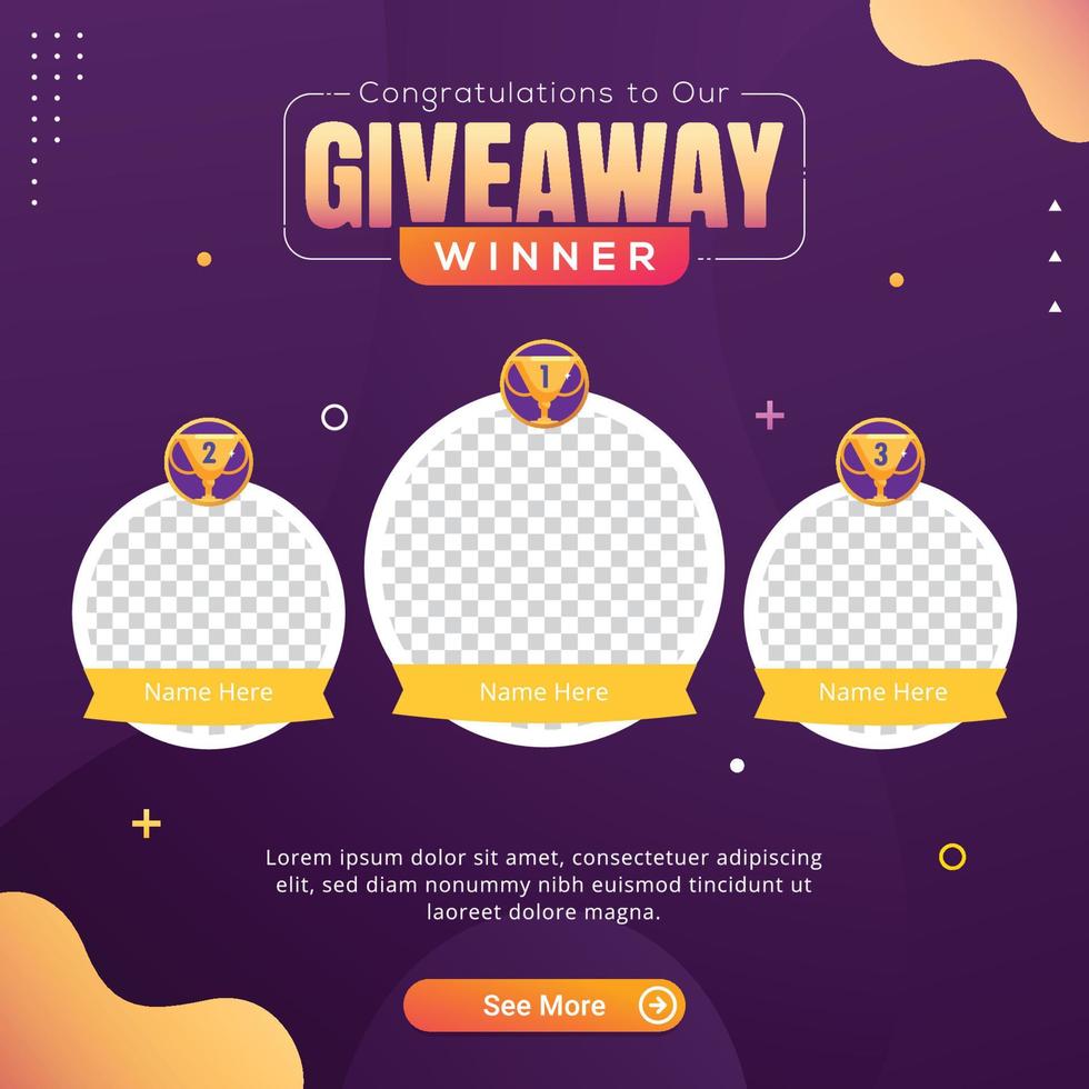 Giveaway winner banner congratulation greeting for social media post template vector