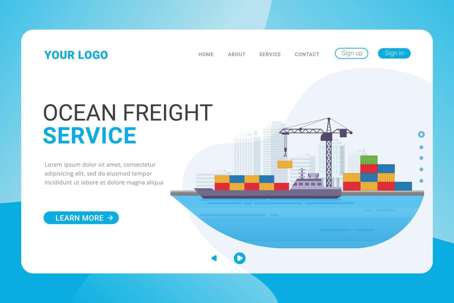 Landing page template ocean cargo logistics service design concept vector