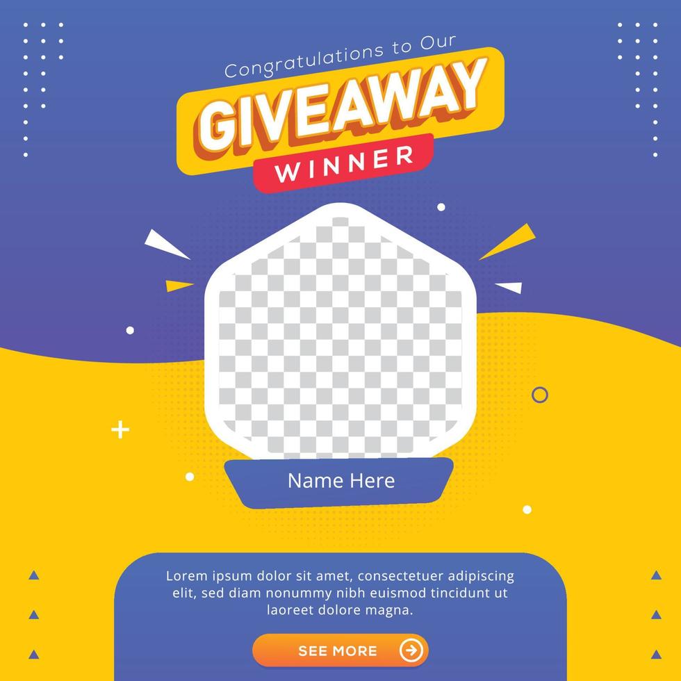 Giveaway winner banner congratulation greeting for social media post template vector