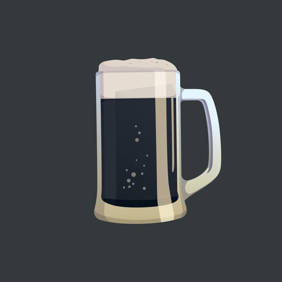 Large mug of fresh dark foamy beer - Vector