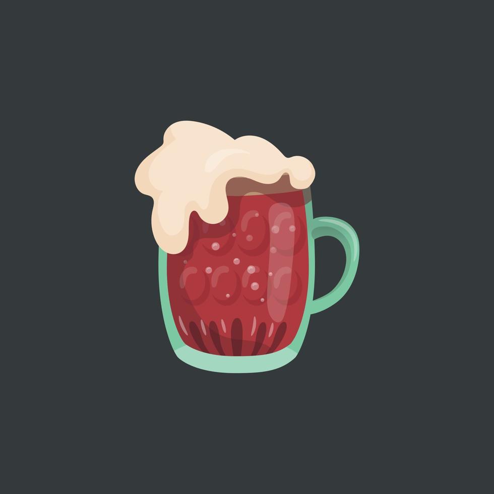 Large mug of fresh dark foamy beer - Vector