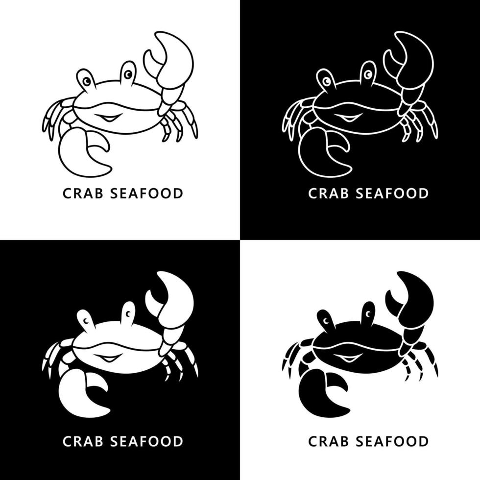 Crab Cartoon Vector Illustration. Seafood Mascot Logo. Ocean Animal Icon Character