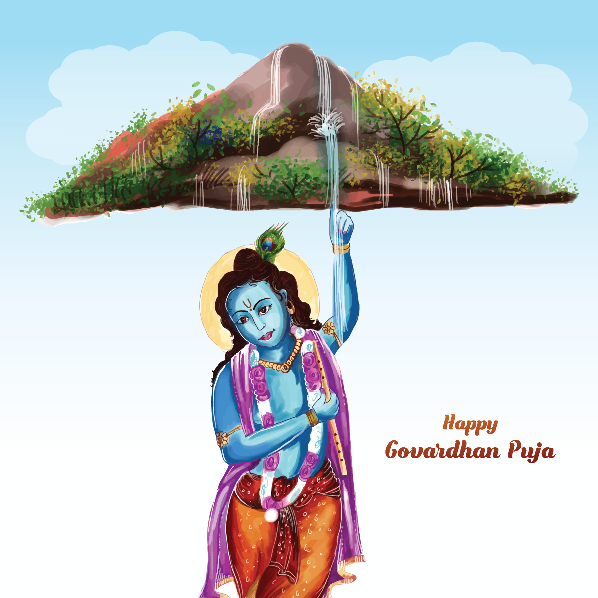 Lord krishna govardhan puja holiday celebration card background 12956895  Vector Art at Vecteezy