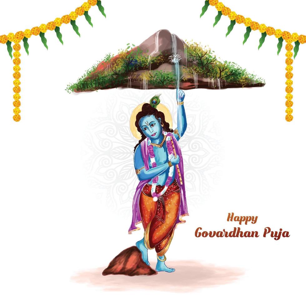 Indian religious festival happy govardhan puja celebration background vector