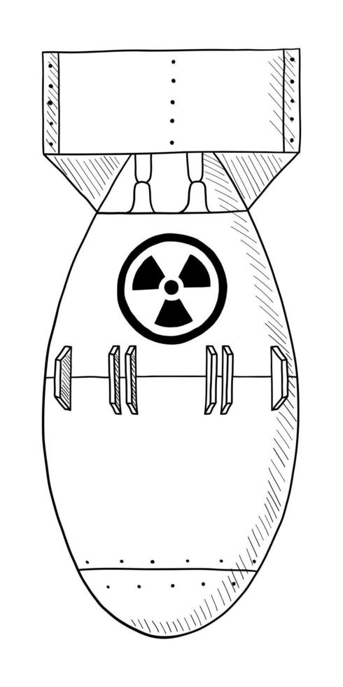 VECTOR BLACK AND WHITE CONTOUR ILLUSTRATION OF A NUCLEAR BOMB