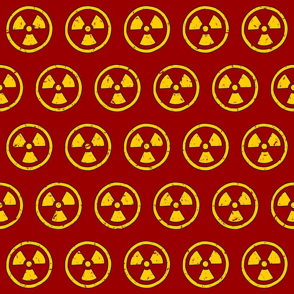 RED VECTOR SEAMLESS PATTERN WITH YELLOW RADIATION SYMBOL