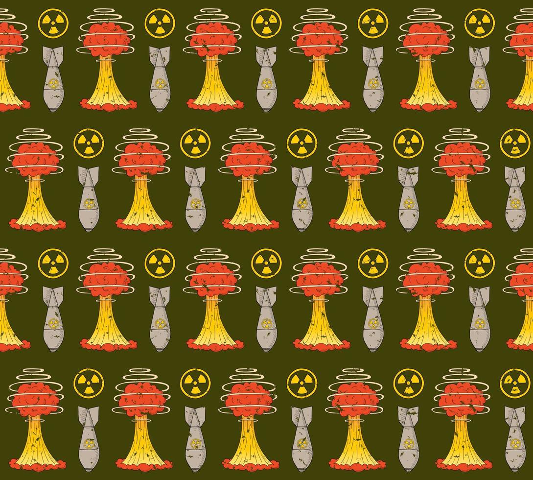 OLIVE VECTOR SEAMLESS PATTERN WITH ELEMENTS OF NUCLEAR WAR