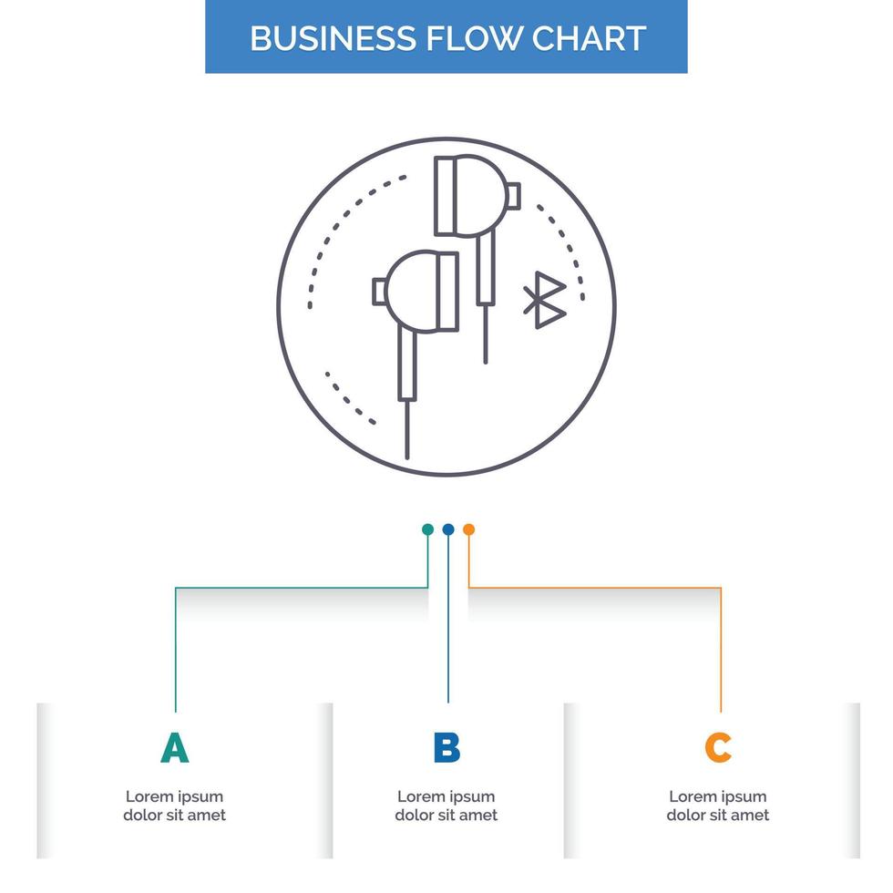 Headphone. ear. phone. bluetooth. music Business Flow Chart Design with 3 Steps. Line Icon For Presentation Background Template Place for text vector