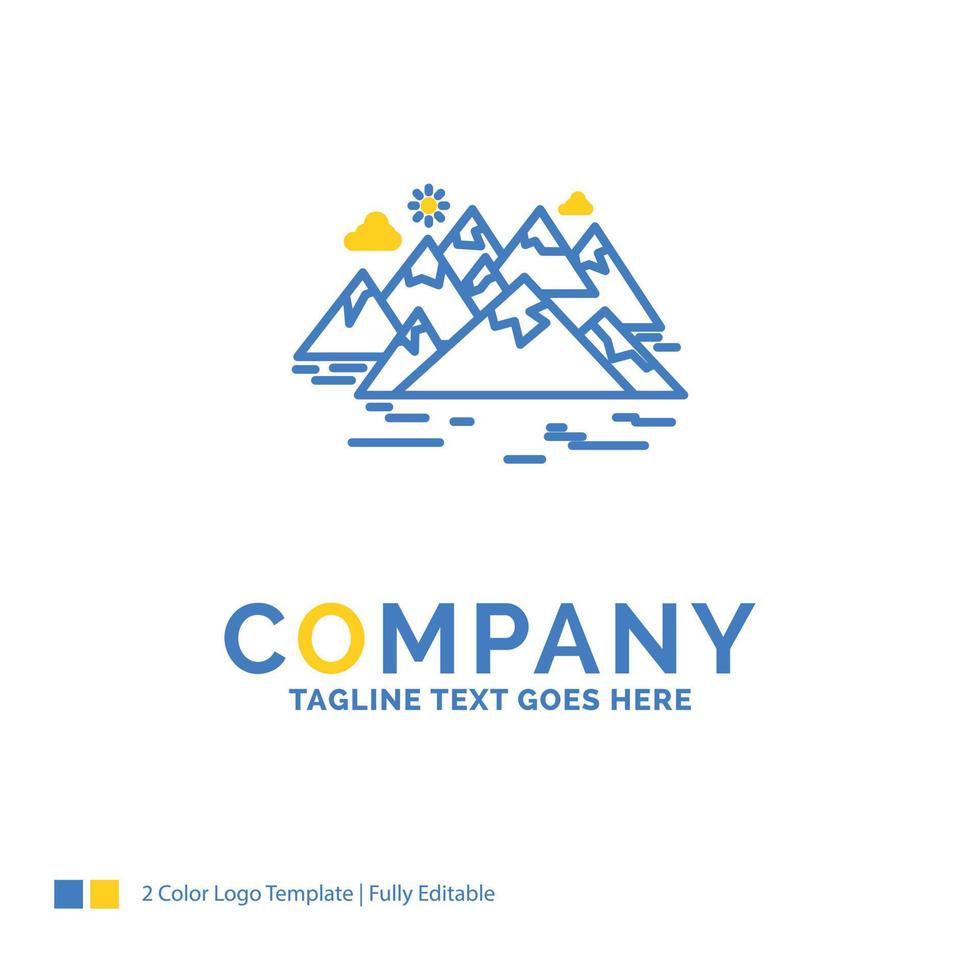 . Mountain. hill. landscape. rocks. crack Blue Yellow Business Logo template. Creative Design Template Place for Tagline. vector