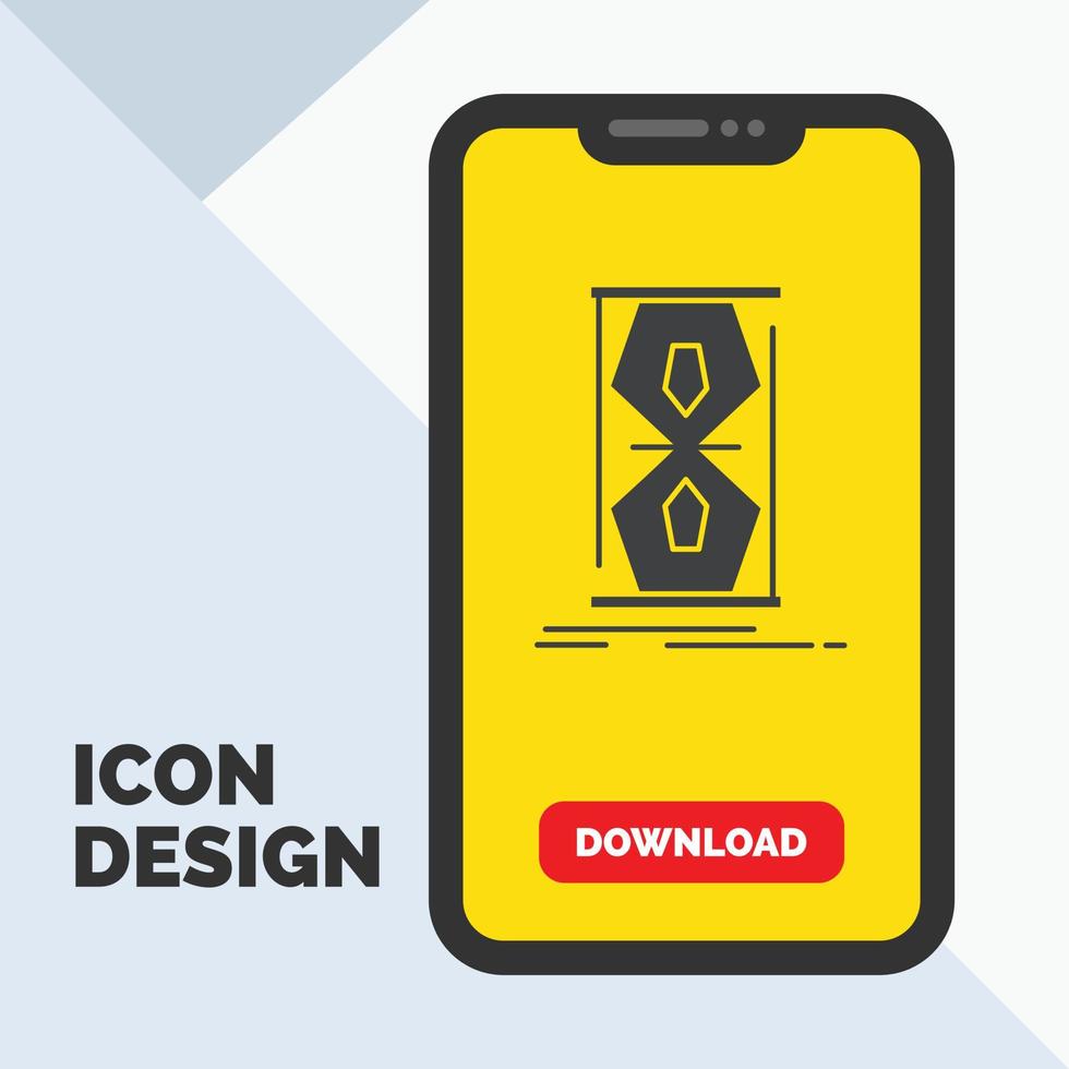 Access. clock. early. sand clock. time Glyph Icon in Mobile for Download Page. Yellow Background vector