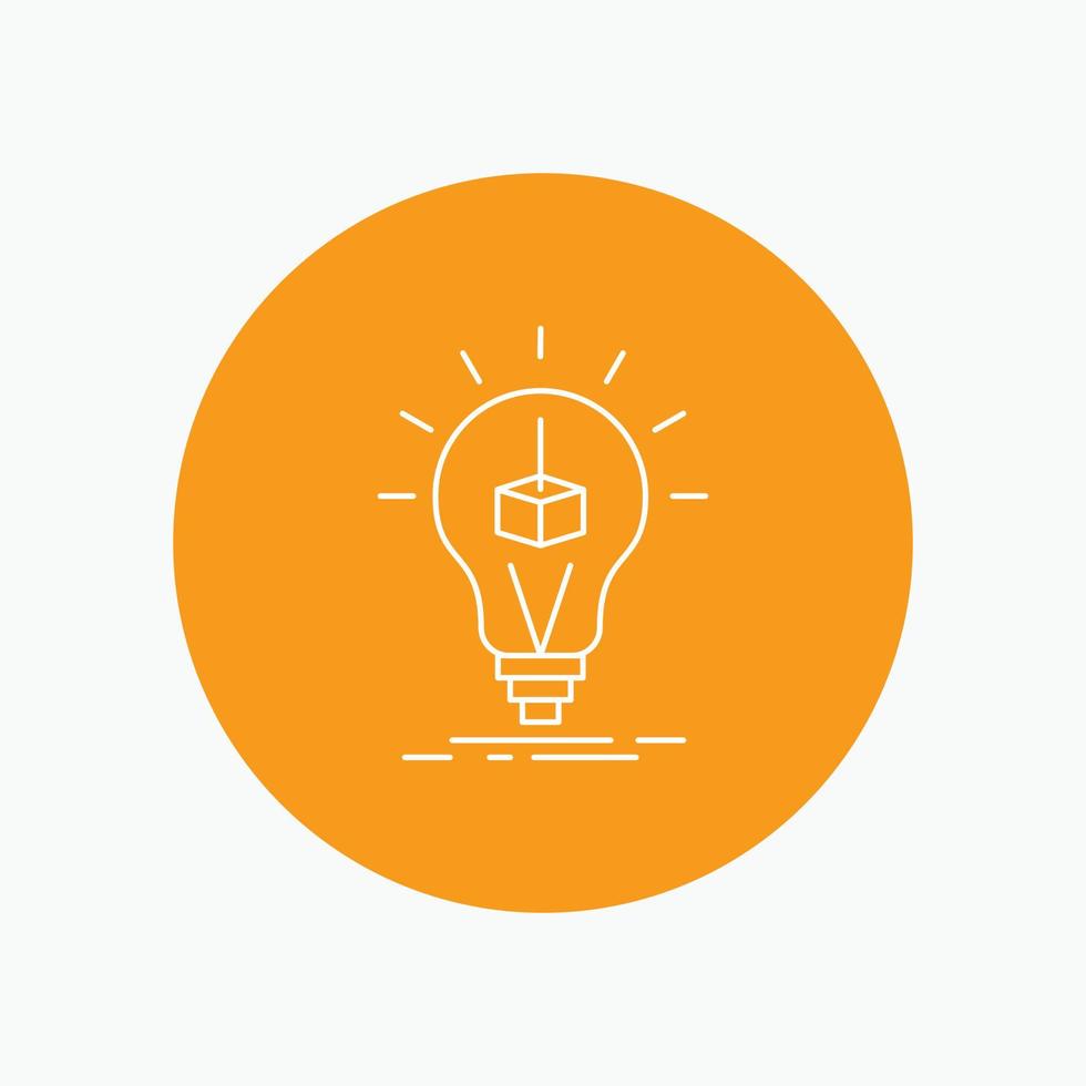 3d Cube. idea. bulb. printing. box White Line Icon in Circle background. vector icon illustration