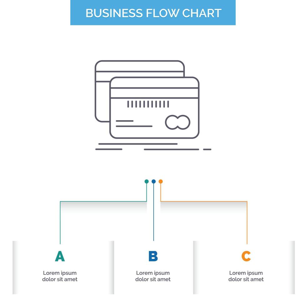 Banking. card. credit. debit. finance Business Flow Chart Design with 3 Steps. Line Icon For Presentation Background Template Place for text vector