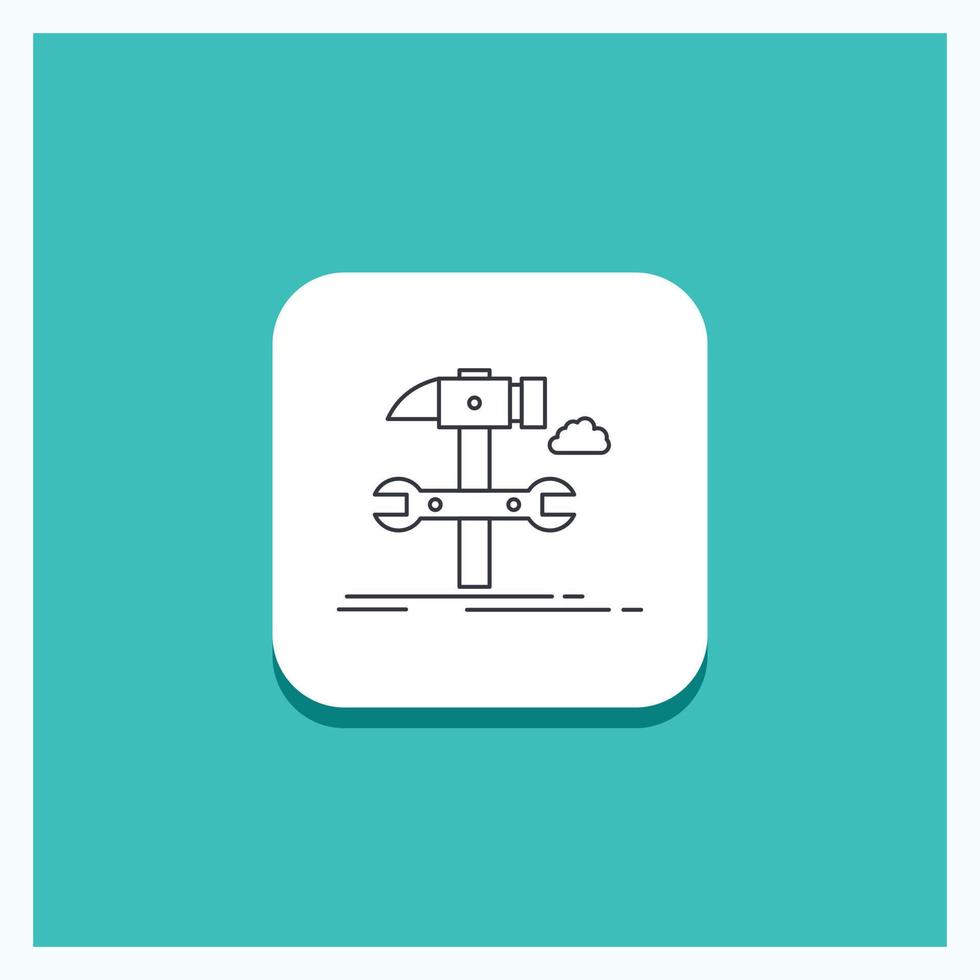 Round Button for Build. engineering. hammer. repair. service Line icon Turquoise Background vector
