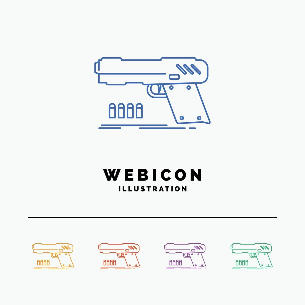 gun. handgun. pistol. shooter. weapon 5 Color Line Web Icon Template isolated on white. Vector illustration