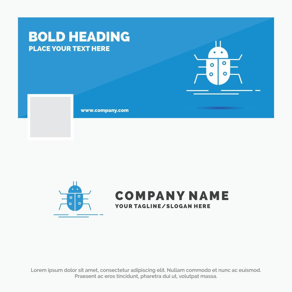 Blue Business Logo Template for Bug. bugs. insect. testing. virus. Facebook Timeline Banner Design. vector web banner background illustration