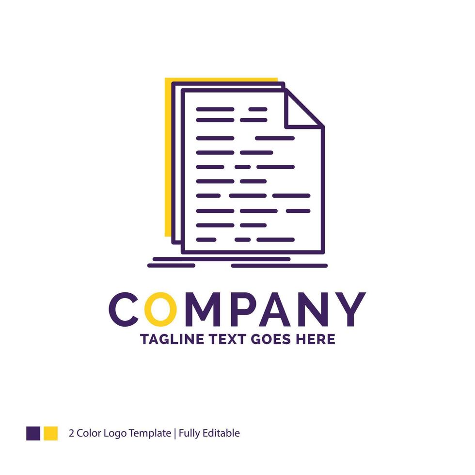 Company Name Logo Design For Code. coding. doc. programming. script. Purple and yellow Brand Name Design with place for Tagline. Creative Logo template for Small and Large Business. vector