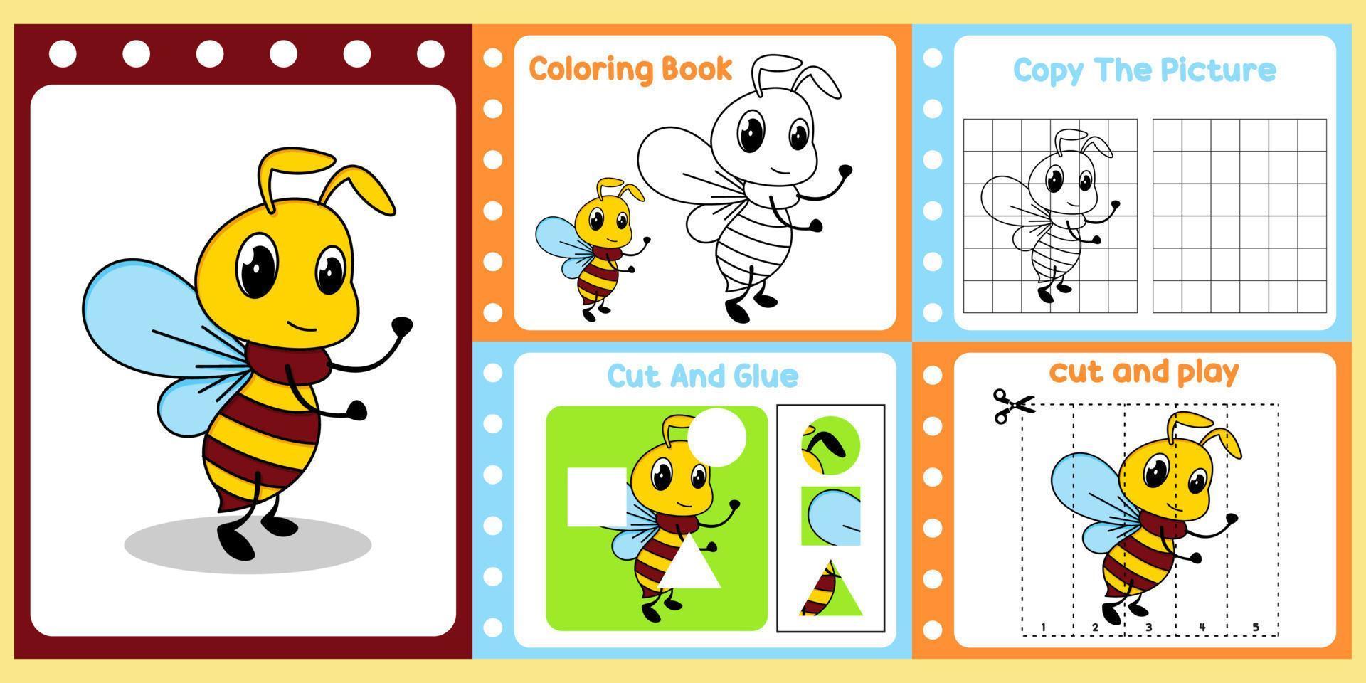 paquete de hojas de trabajo para niños con vector de abeja. libro de estudio para niños