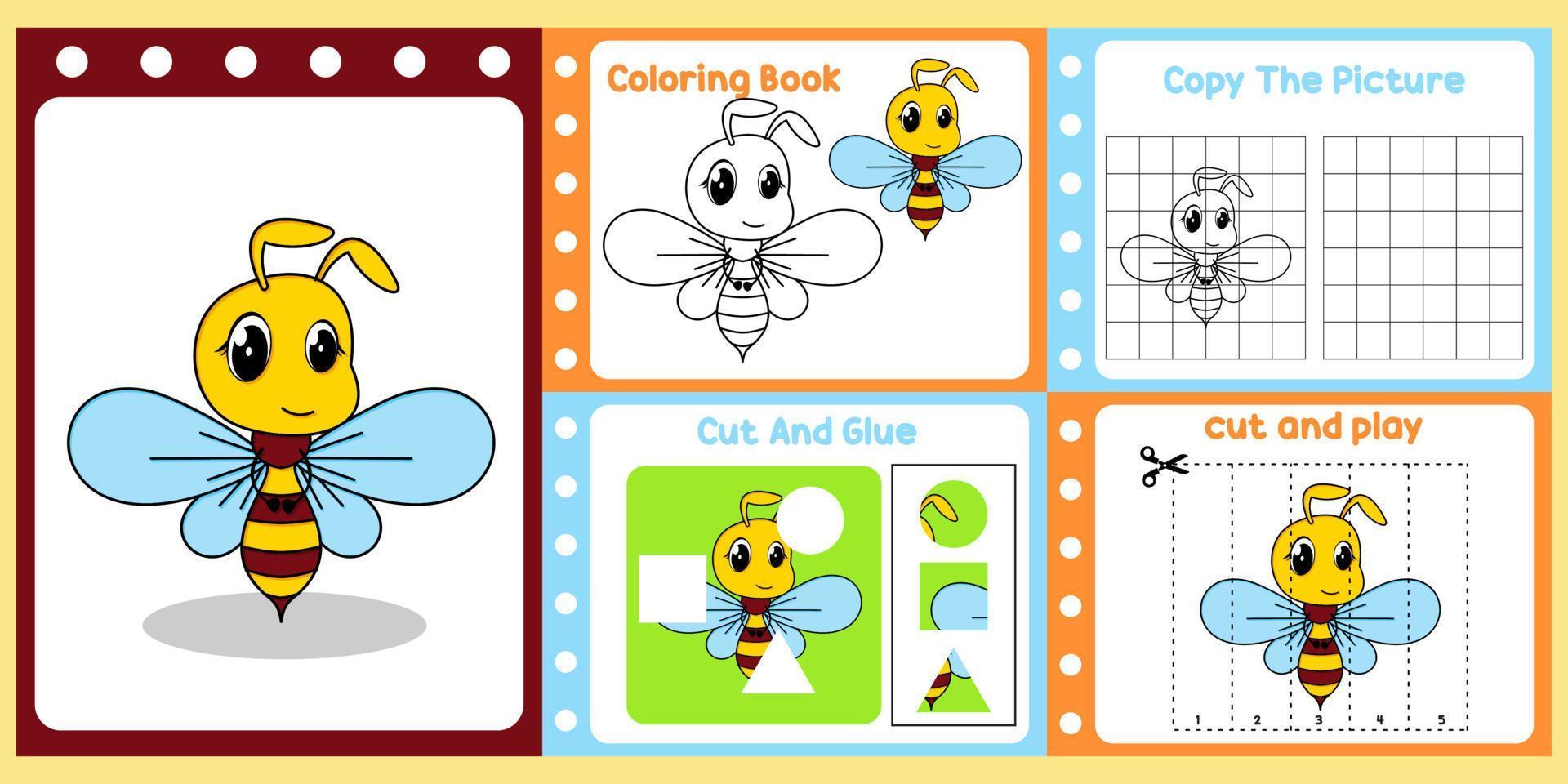 paquete de hojas de trabajo para niños con vector de abeja. libro de estudio para niños