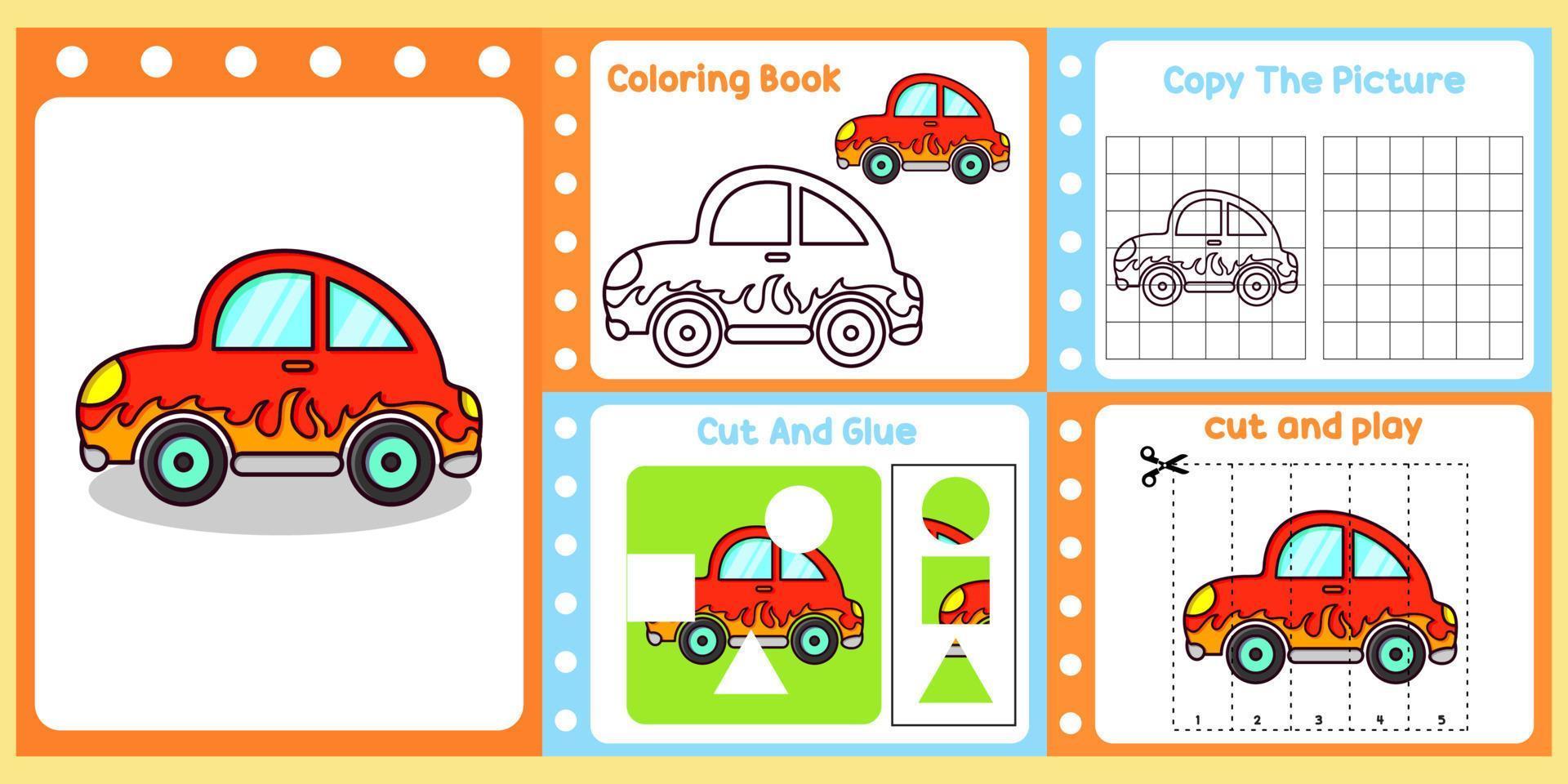 worksheets pack for kids with car vector. children's study book vector