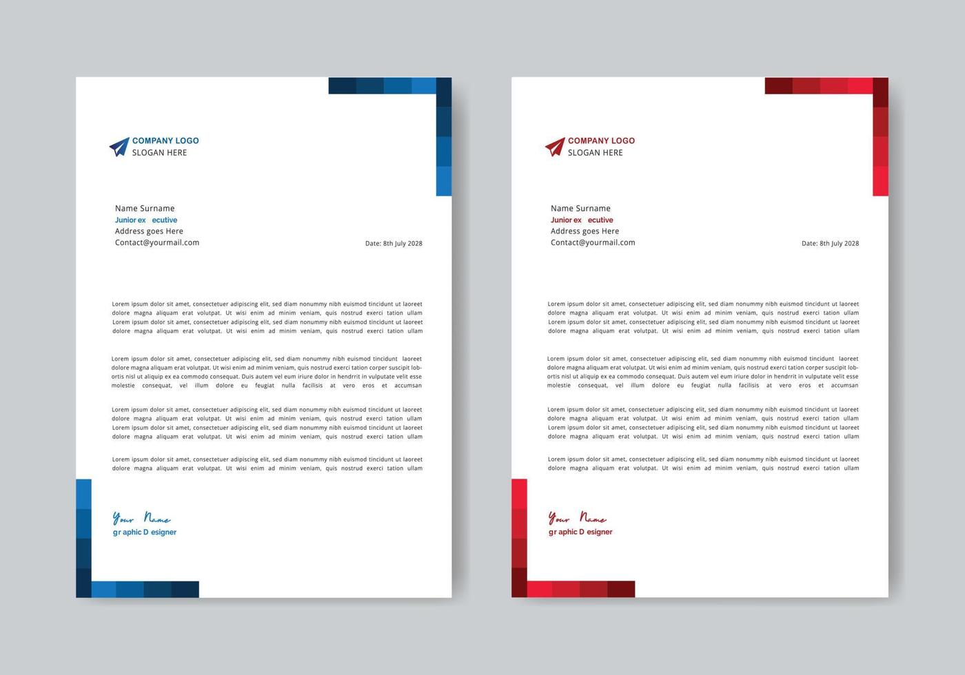 Letterhead template design, blue and red color letterhead template vector