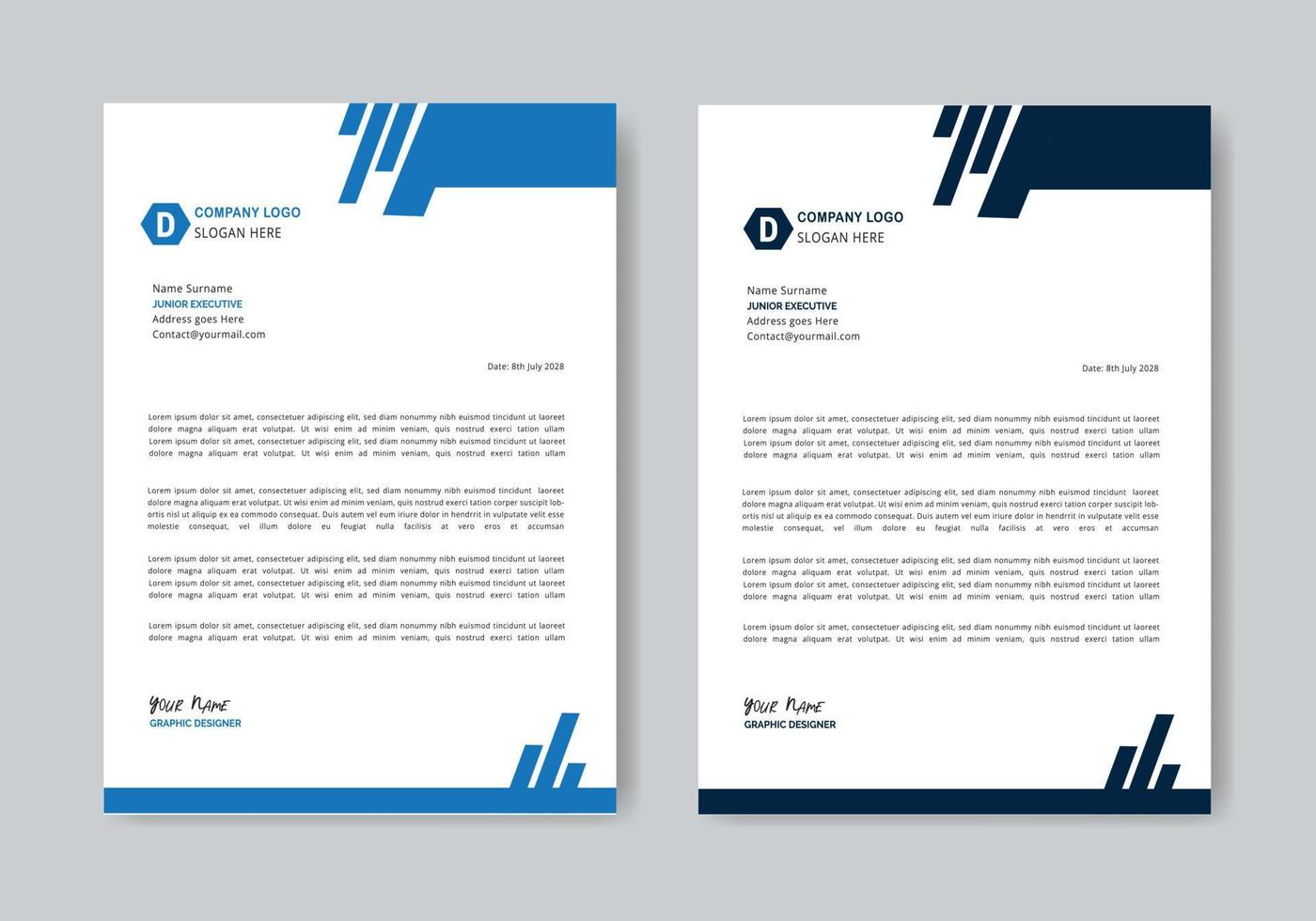 Modern corporate letterhead template design, business letterhead template, blue and black color letterhead template vector