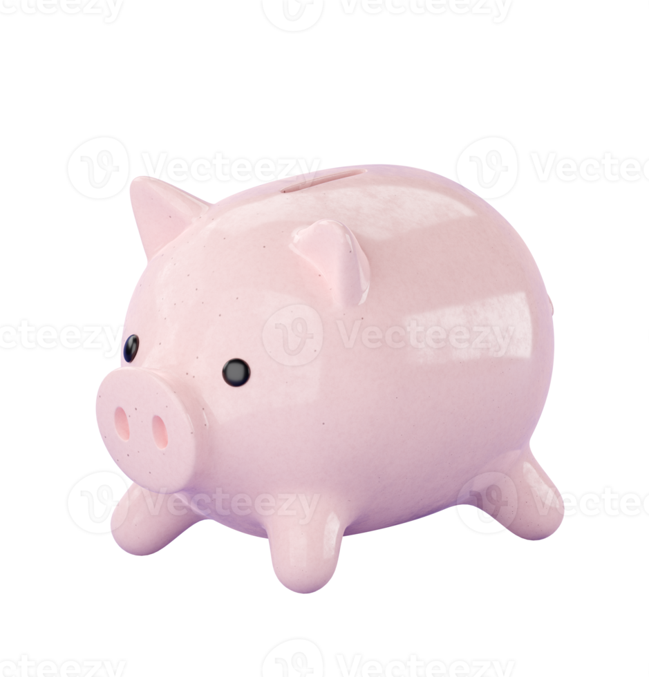 3d pink ceramic Piggy bank. png