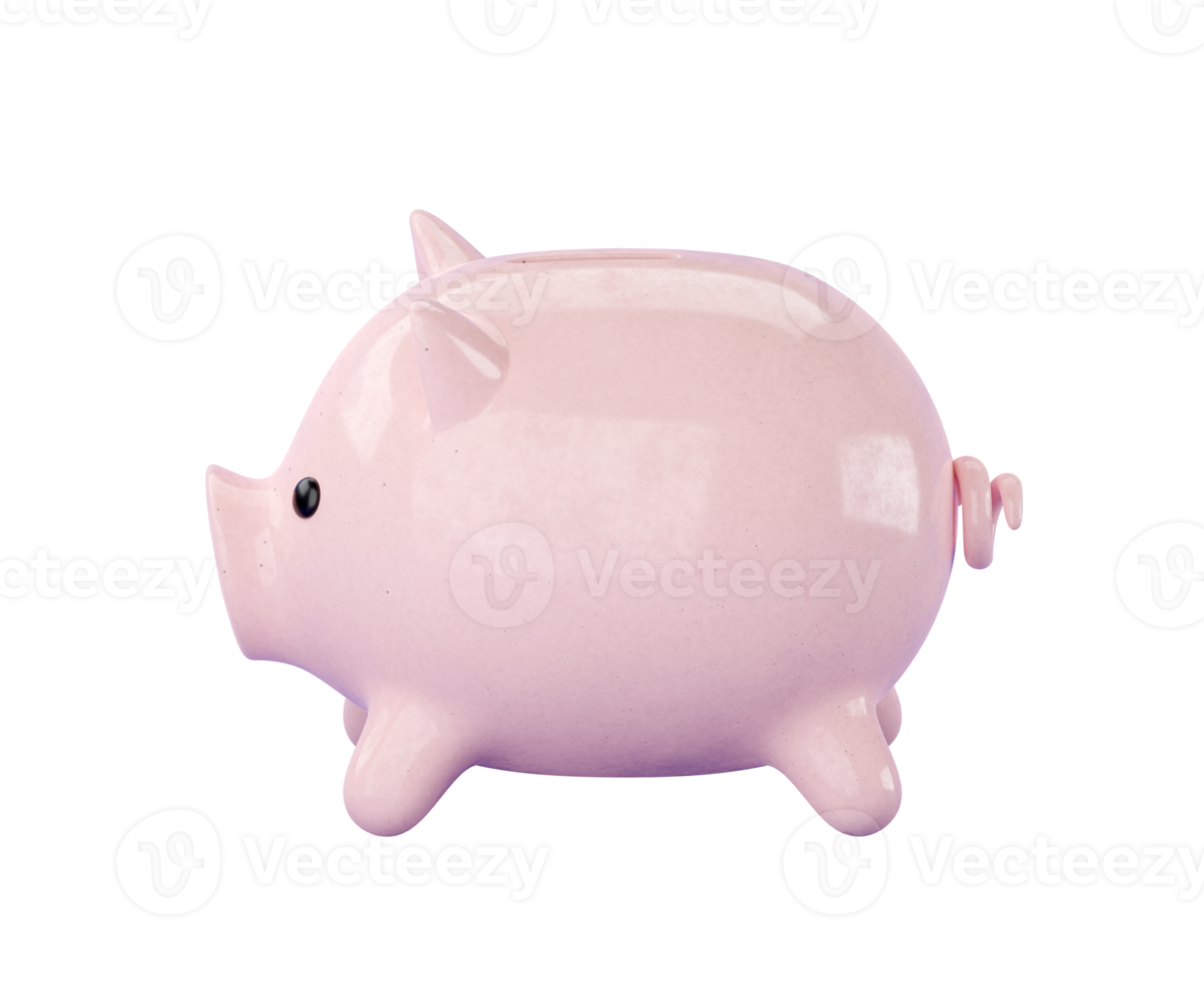 3d pink ceramic Piggy bank. png