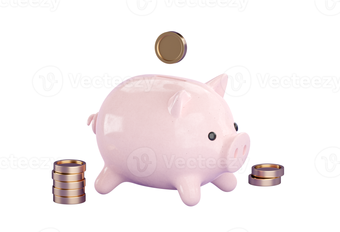 3d Piggy bank with falling money png