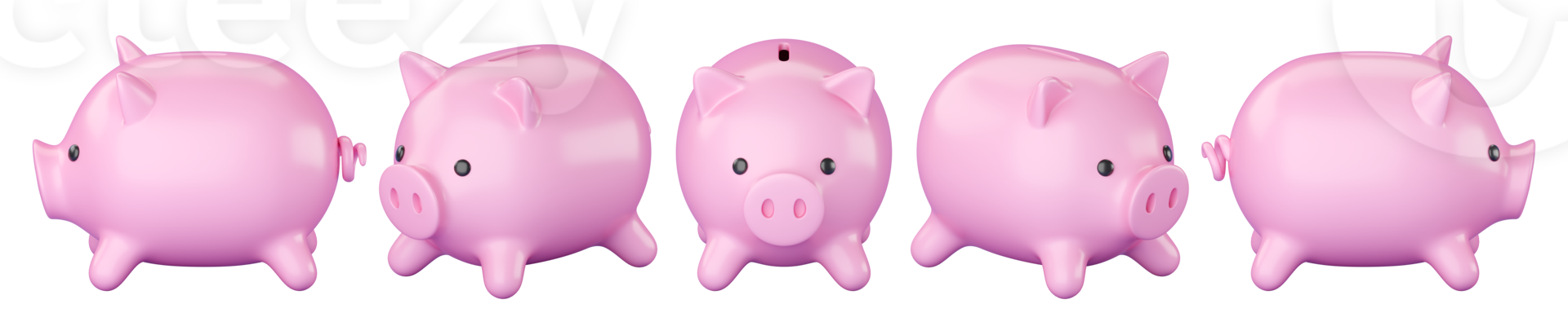 3d pink Piggy banks set of different sides . png