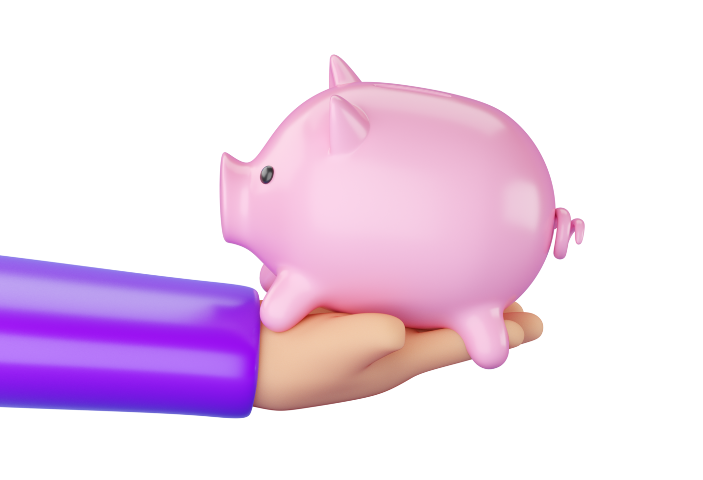 3d human hand holding Piggy bank. png