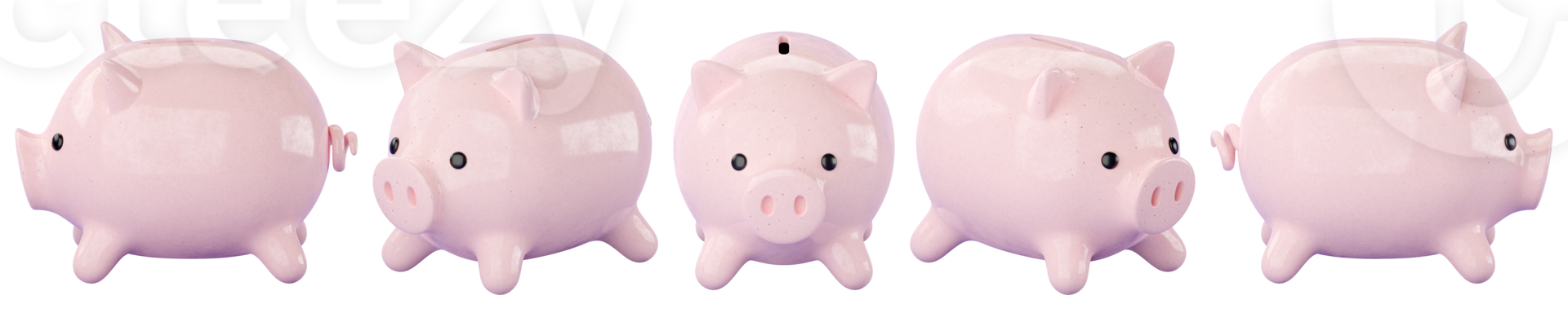 3d pink Piggy banks set of different sides . png