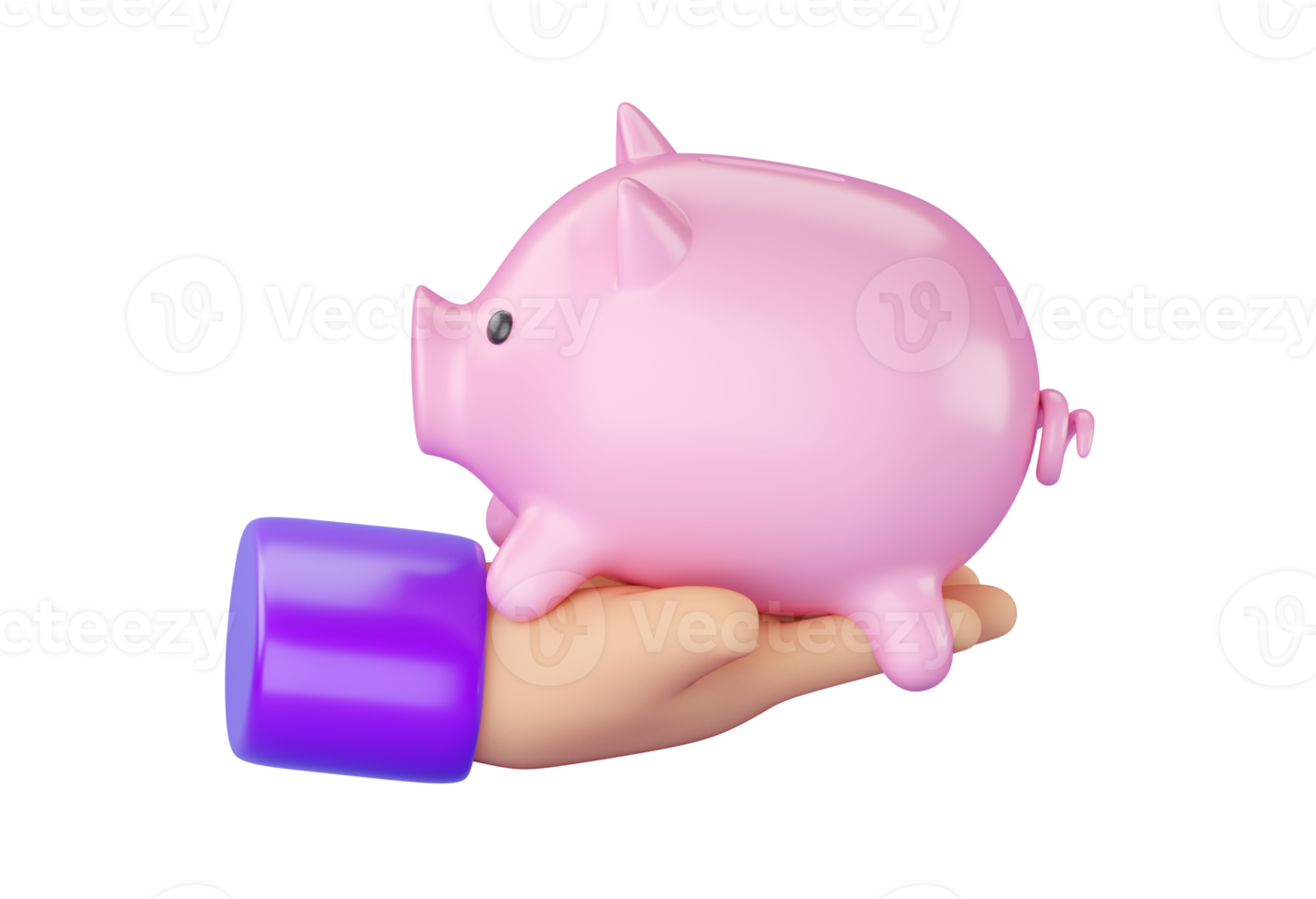 3d human hand holding Piggy bank. png