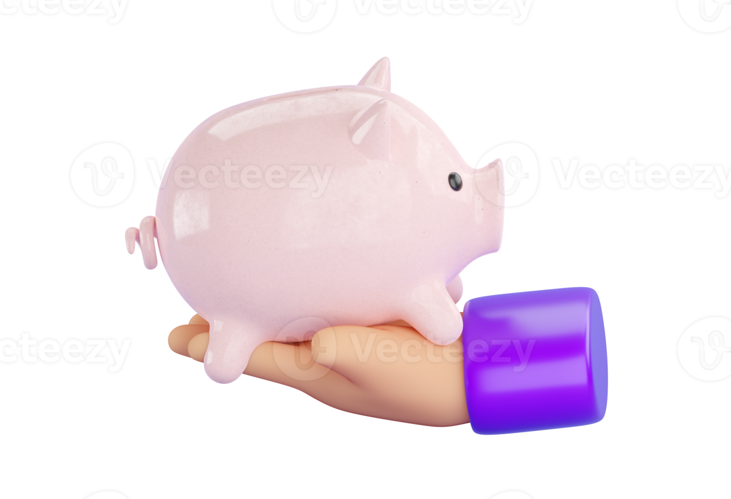3d human hand holding Piggy bank. png
