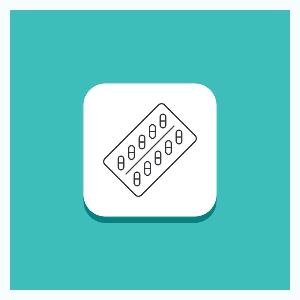 Round Button for medicine. Pill. drugs. tablet. packet Line icon Turquoise Background vector