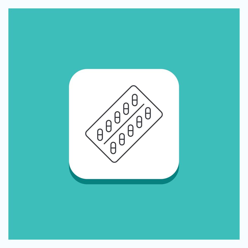 Round Button for medicine. Pill. drugs. tablet. packet Line icon Turquoise Background vector