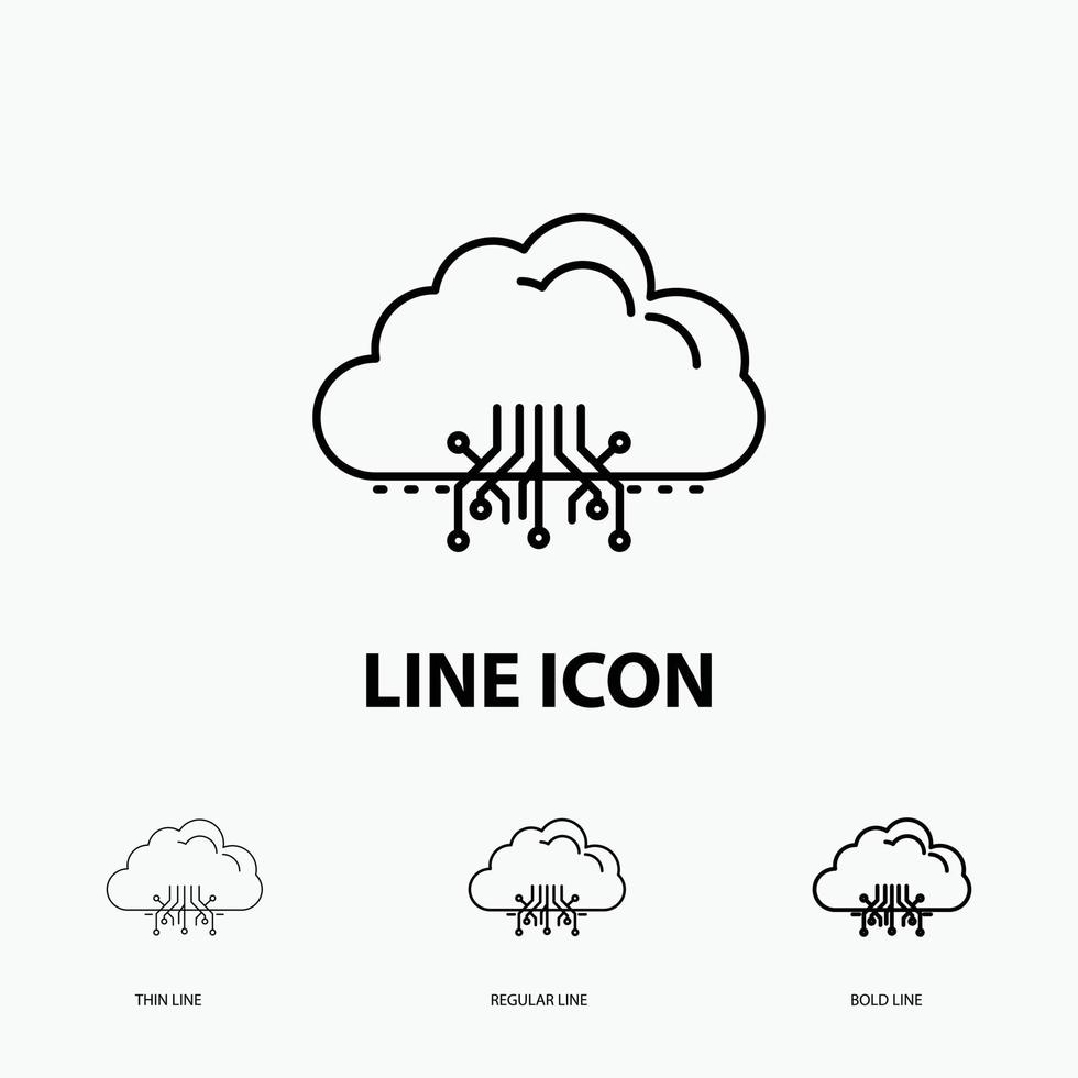 cloud. computing. data. hosting. network Icon in Thin. Regular and Bold Line Style. Vector illustration