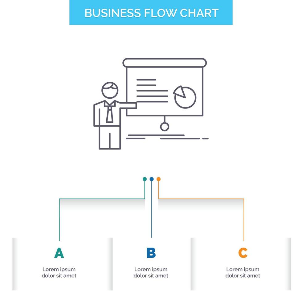 graph. meeting. presentation. report. seminar Business Flow Chart Design with 3 Steps. Line Icon For Presentation Background Template Place for text vector