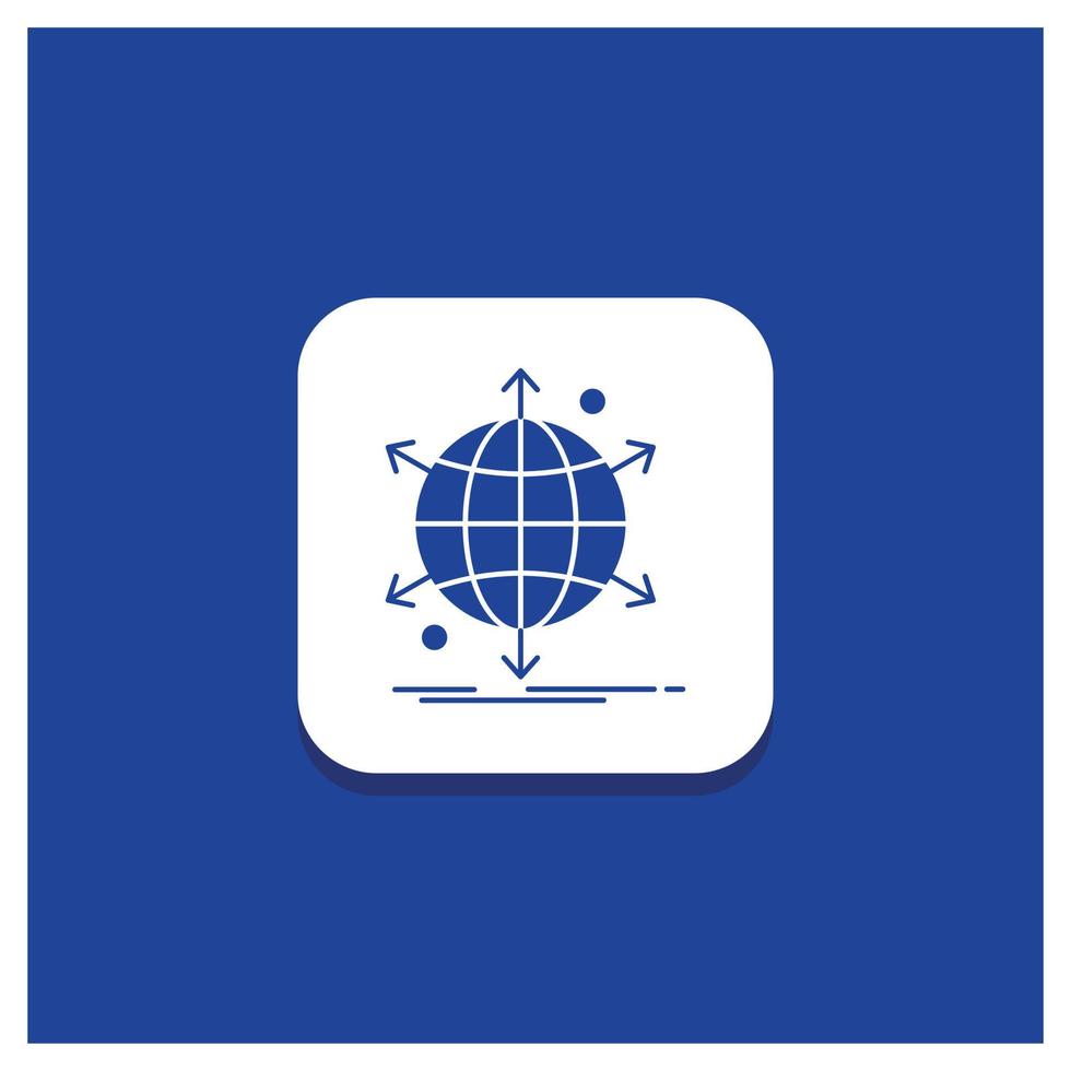 Blue Round Button for business. international. net. network. web Glyph icon vector