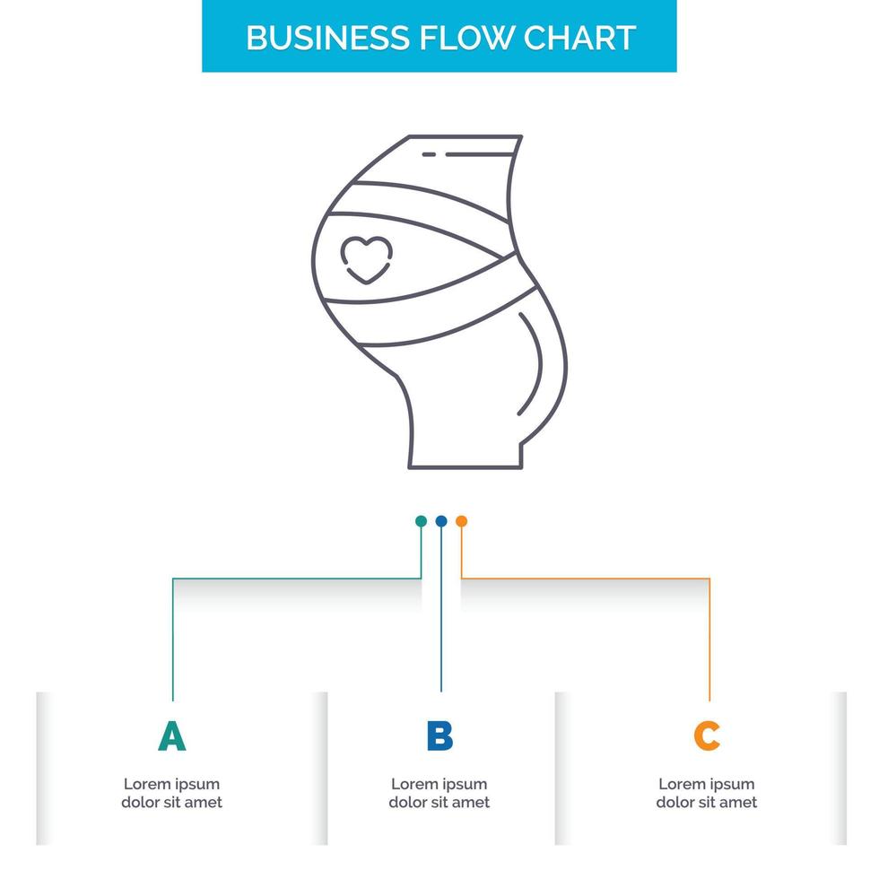 cinturón. la seguridad. el embarazo. embarazada. diseño de diagrama de flujo de negocios de mujeres con 3 pasos. icono de línea para el lugar de plantilla de fondo de presentación para texto vector