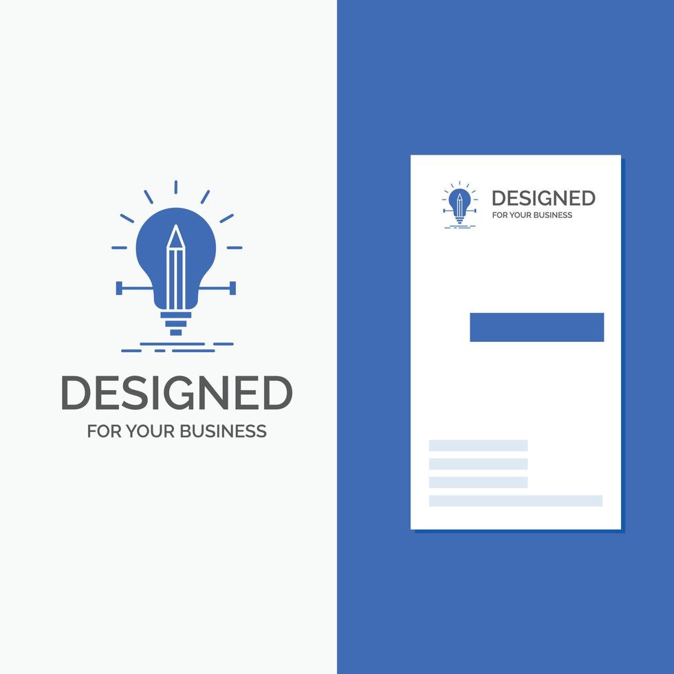 logotipo de empresa para bombilla. creativo. solución. luz. lápiz. plantilla de tarjeta de visita de negocio azul vertical. vector