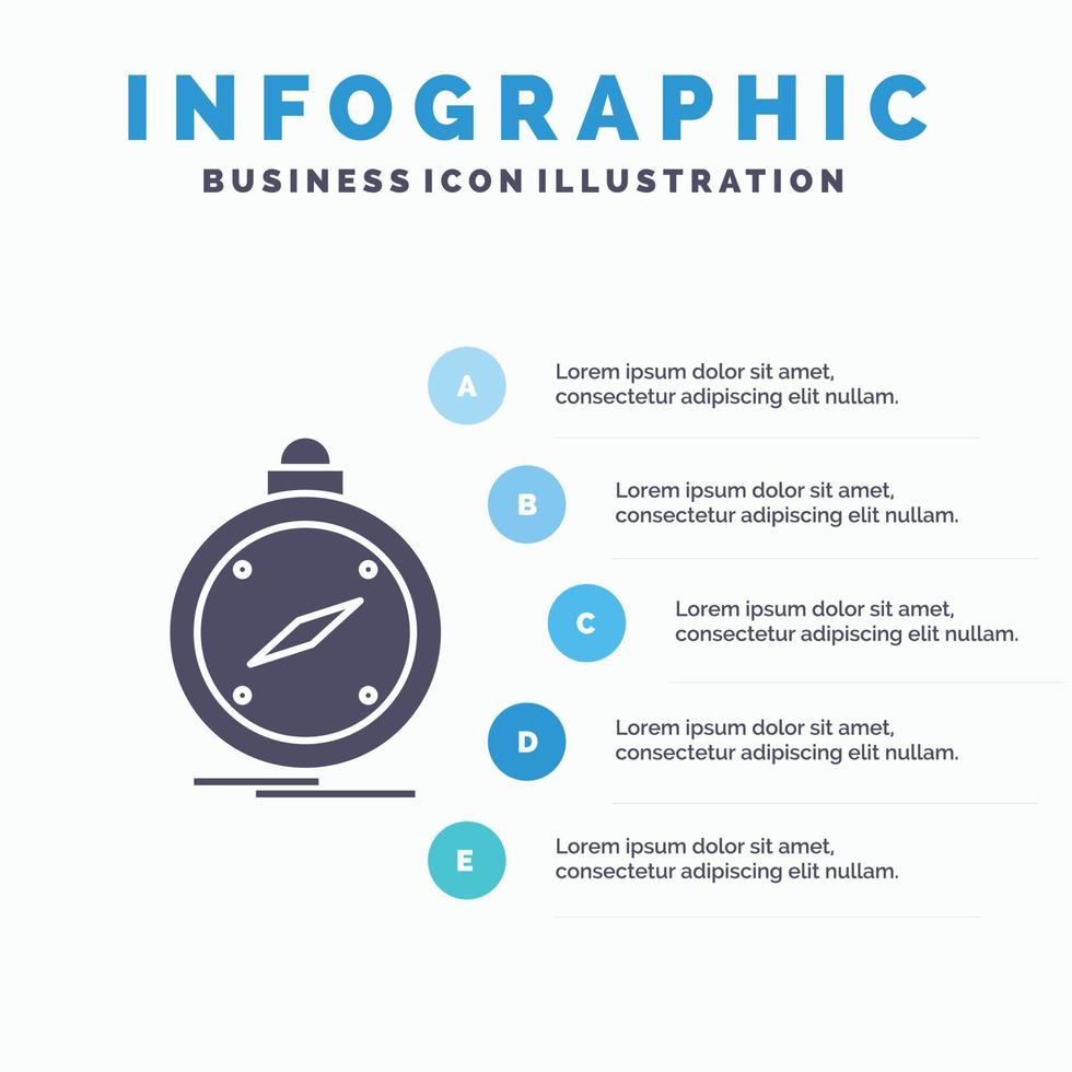 Brújula. dirección. navegación. GPS. plantilla de infografía de ubicación para sitio web y presentación. icono de glifo gris con ilustración de vector de estilo infográfico azul.