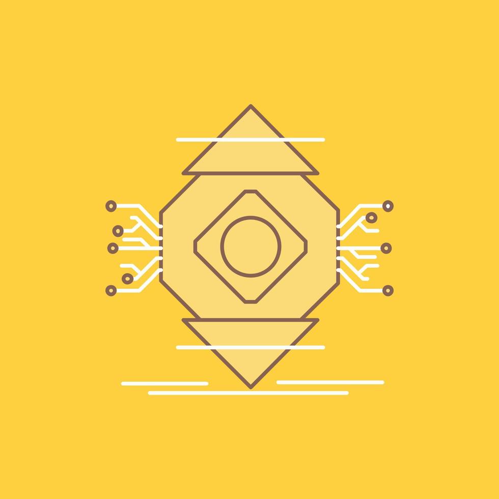 ubicomp. Computing. Ubiquitous. Computer. Concept Flat Line Filled Icon. Beautiful Logo button over yellow background for UI and UX. website or mobile application vector