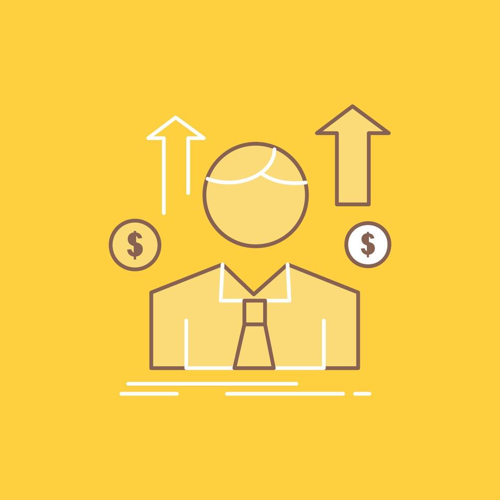 Business. man. avatar. employee. sales man Flat Line Filled Icon. Beautiful Logo button over yellow background for UI and UX. website or mobile application vector