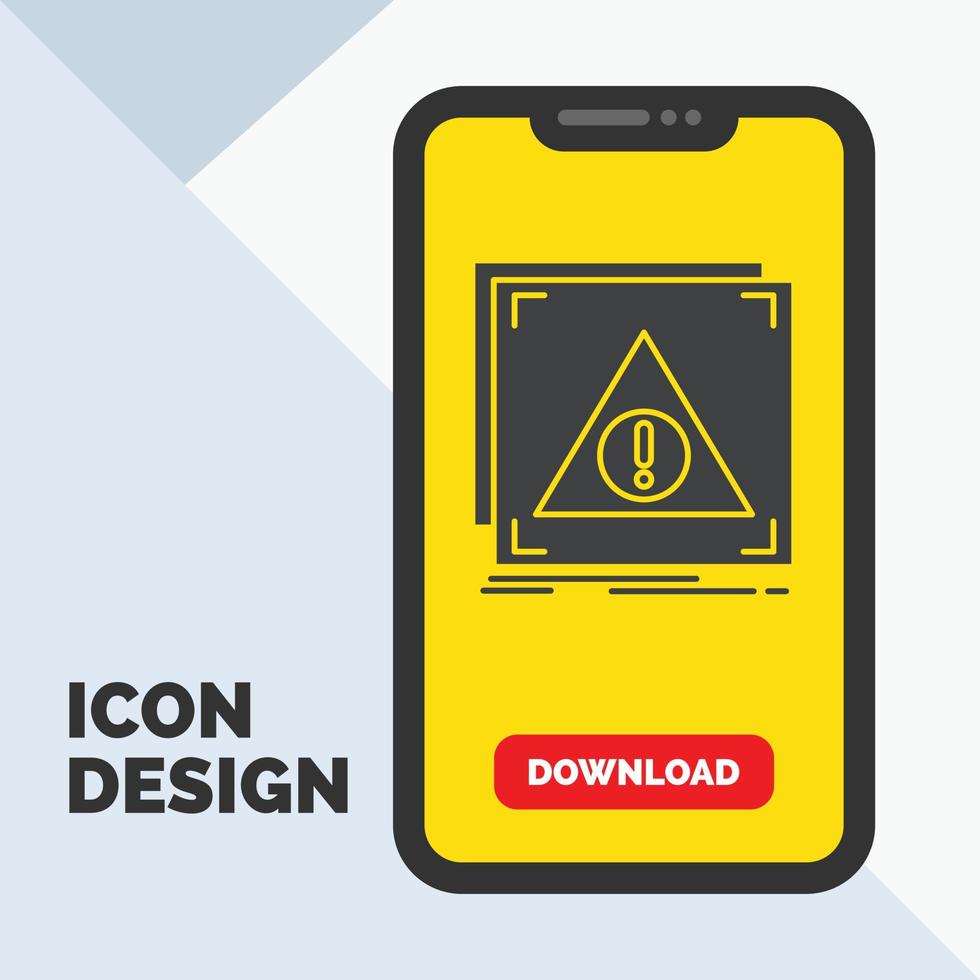 Error. Application. Denied. server. alert Glyph Icon in Mobile for Download Page. Yellow Background vector