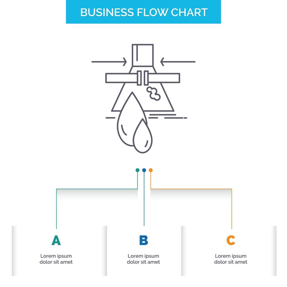 Chemical. Leak. Detection. Factory. pollution Business Flow Chart Design with 3 Steps. Line Icon For Presentation Background Template Place for text vector