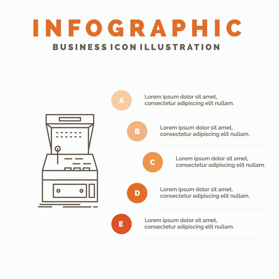Arcade. console. game. machine. play Infographics Template for Website and Presentation. Line Gray icon with Orange infographic style vector illustration