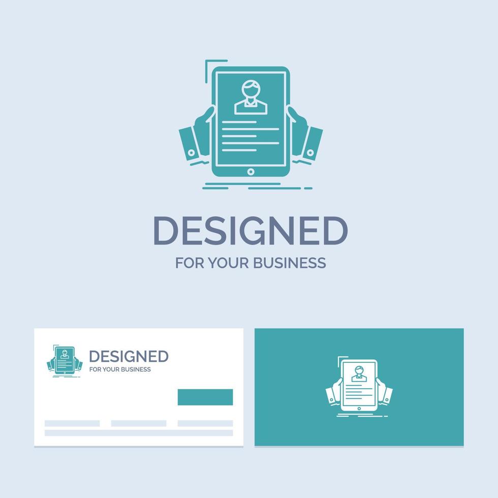 resume. employee. hiring. hr. profile Business Logo Glyph Icon Symbol for your business. Turquoise Business Cards with Brand logo template. vector