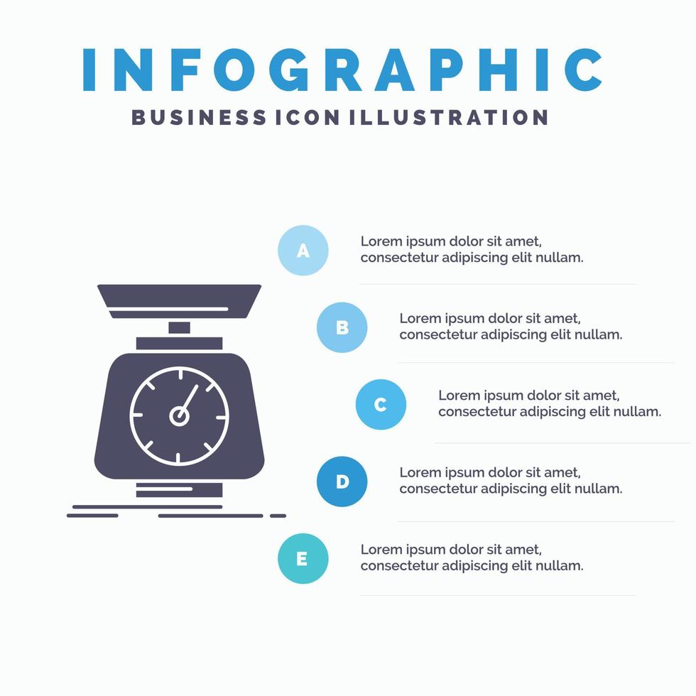 implementación. masa. escala. escamas. plantilla de infografía de volumen para sitio web y presentación. icono de glifo gris con ilustración de vector de estilo infográfico azul.